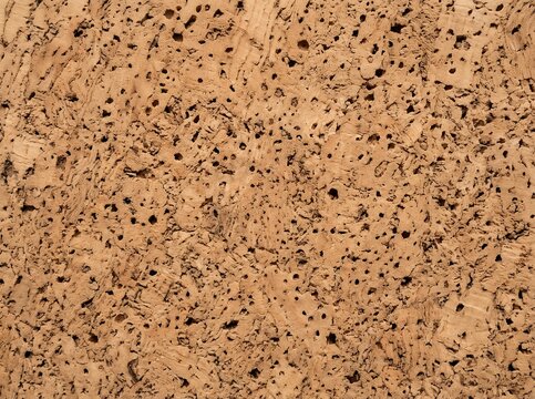 Close up of natural cork texture background with dark speckles.