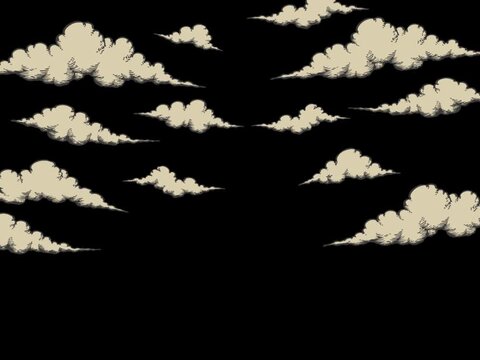 Hand-drawn Japanese style clouds pattern animation loop, vintage oriental cloud elements isolated on black background, graphic design asset for video editing, cut-out footage collection