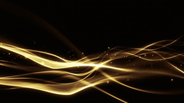 Abstract Golden Light Waves Flow Across A Dark Background While Glowing Lines And Sparkling Particles Create An Elegant Luxury Design, Abstract Background Concept