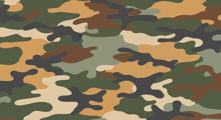Fototapeta premium Military Camouflage Pattern - Green, Brown, Tan, and Black Abstract Shapes