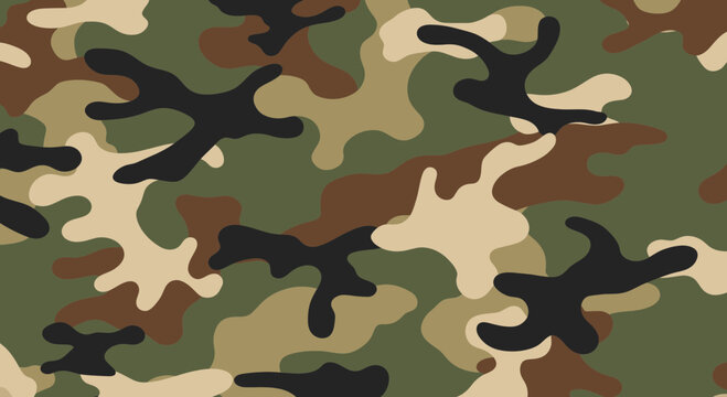 Woodland Camouflage Pattern - Military Green, Brown, Black, Tan Abstract Design