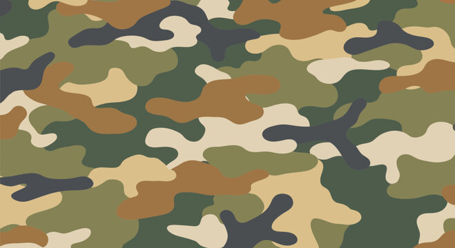 Abstract Camouflage Pattern, Military Style, Woodland Colors, Seamless Background