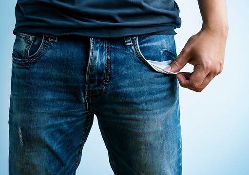 Man in jeans with empty pocket