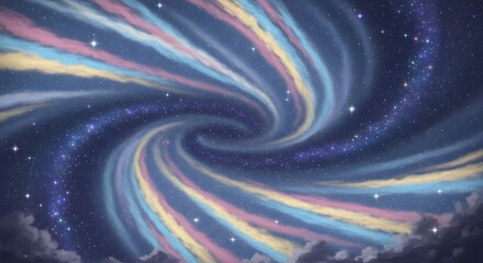 Fototapeta premium Vibrant cosmic vortex with swirling pastel colors, stars, and nebulas in deep space background