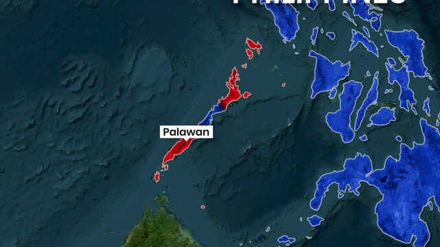 Palawan highlighted on a dynamic map of the Philippines, video footage motion clip