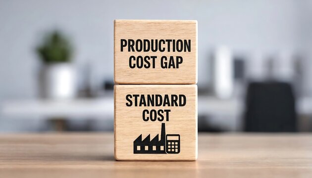 Wooden blocks illustrating production cost gap compared to standard cost in manufacturing industry