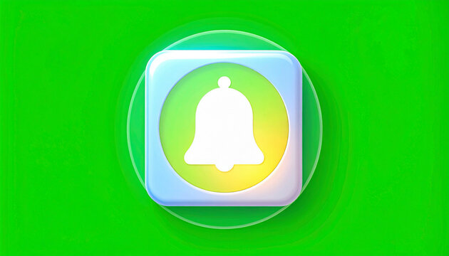 Notification icon design with a bell shape inside a square and a circle on a green background