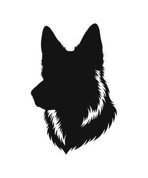 Black silhouette of a german shepherd dog head isolated on a white background for design projects