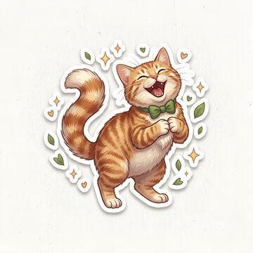 stiker hewan kucing berpose bahagia lucu dan menggemaskan 