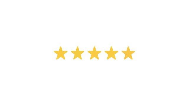 Star Rating Reveal Animation - 5 Stars Appearing Sequentially, White Background