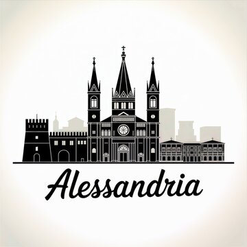 Alessandria Piedmont Italy City Skyline Silhouette Architecture Illustration with Meier Bridge