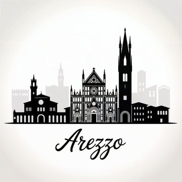 Arezzo Tuscany Italy City Skyline Silhouette Architecture Illustration with Cathedral and Historic Towers
