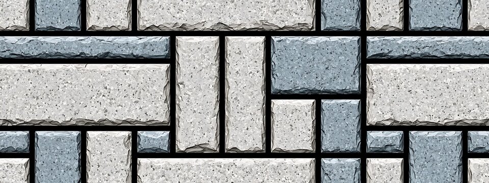 Natural grey stone tile texture, seamless granite paving blocks background, architectural limestone floor pattern for exterior design
