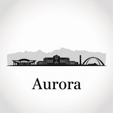 Aurora Colorado City Skyline Silhouette Illustration with Downtown Landmarks and Mountains