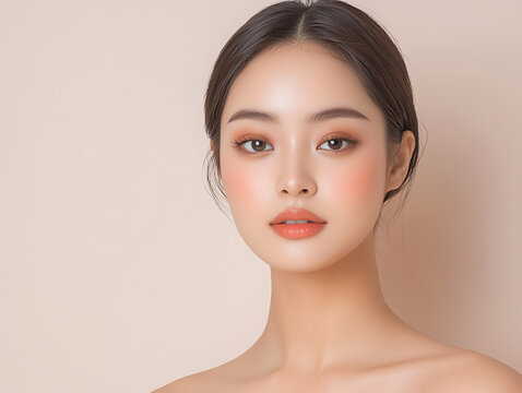 Beautiful young woman with flawless makeup and smooth skin, studio portrait