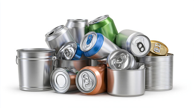 Metal Cans Recycling Isolated on White Background