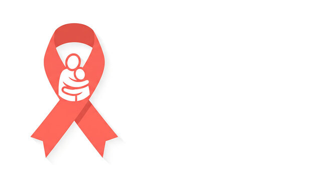 banner with a ribbon and embracing figures icon on the left and modern typographic layout on the right on pure white background