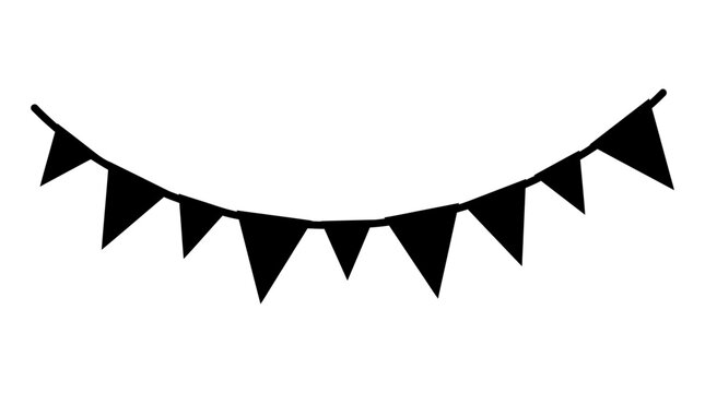 Black triangular party bunting flags in a row.