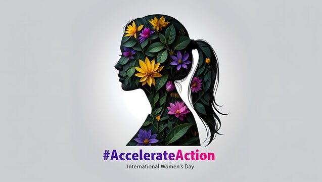 Silhouette of womans profile filled with vibrant flower and leaf pattern
