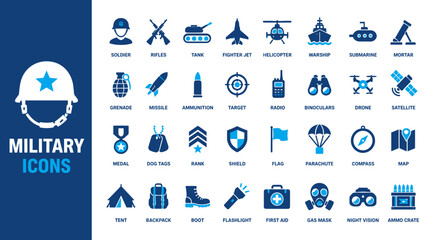 Obraz premium Collection of Military Icons and Symbols for Defense.