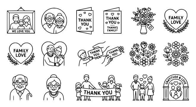 Family Love Thank You Gratitude Icons Collection - Vector Art