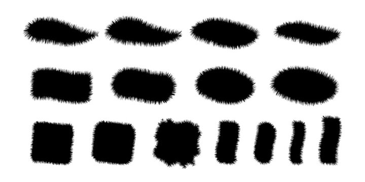 Black Furry Fluffy Texture Brushes and Shapes Silhouette Vector Set