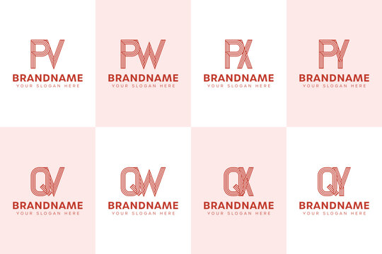 Letters PV PW PX PY QV QW QX QY  Monogram Logo Set, for VP WP XP YP VQ WQ XQ YQ Initials