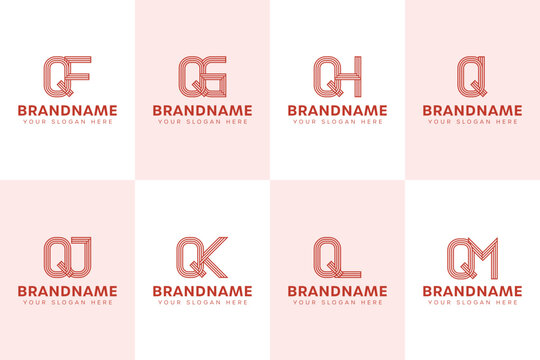 Letters QF QG QH QI QJ QK QL QM  Monogram Logo Set, for FQ GQ HQ IQ JQ KQ LQ MQ Initials