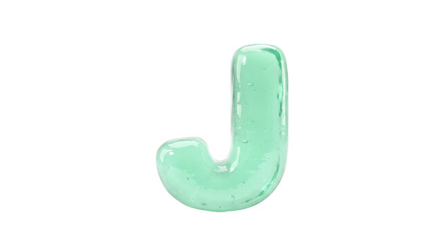 Glossy Mint Green 3D Render Letter J Isolated on White Background