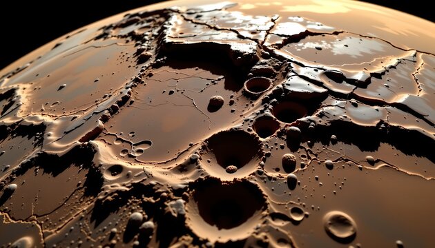 The image depicts the surface of a celestial body, characterized by numerous craters of varying sizes and irregularities