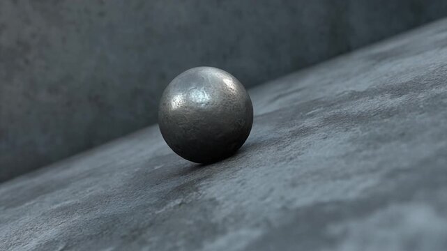 3d metal ball rolling on textured surface in slow motion