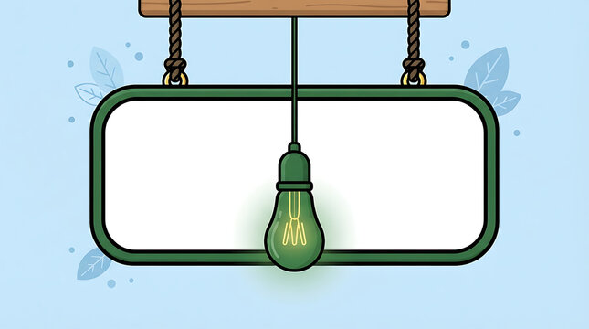 Hanging light bulb sign with green frame illustration.