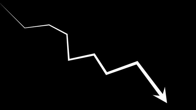Downward zigzag arrow line decline loss and falling trend animation