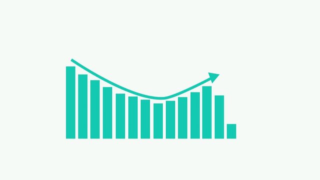 Financial chart with bars and upward arrow growth decline and recovery animation