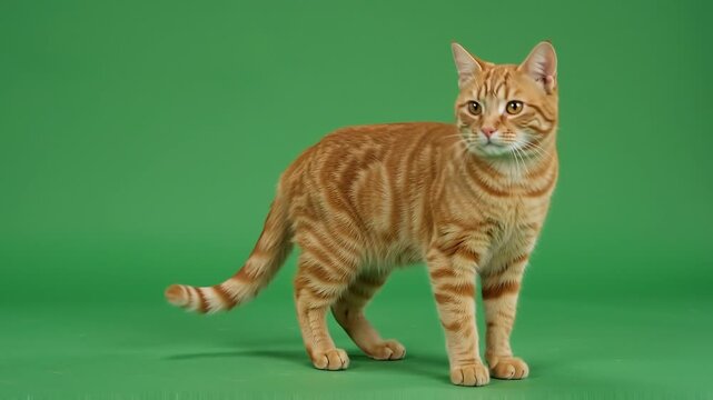 Cat Walking With A Limp on Green Screen Background