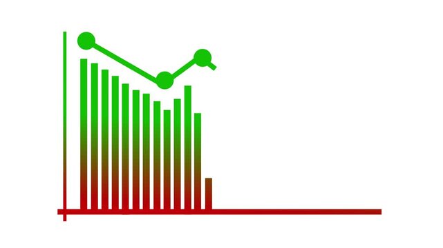 Bar chart and line graph icon showing financial data trend analysis and business performance animation