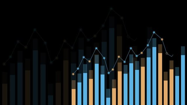 Abstract chart with bar graph and line graph showing business data trend animation