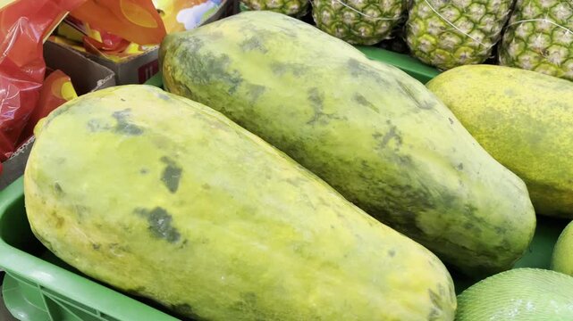 Close Up Whole Organic Tropical Papaya Fruit Healthy Food Background