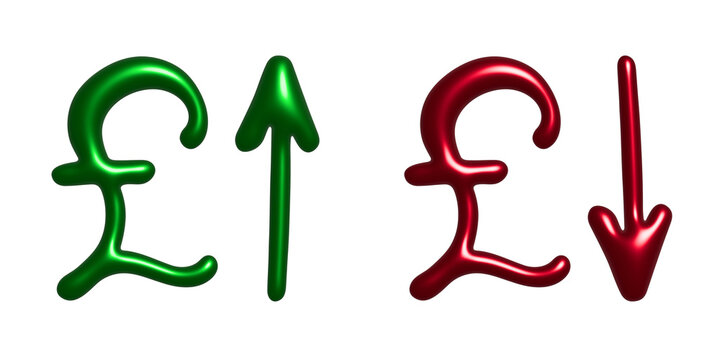 3d british pound currency symbol Growth and fall profit with arrow up and down Element for design