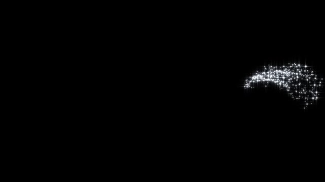 Glitter sparkle shine stars line trail combined with white twinkling particles animation, glitter line stars, and shining sparkle motion for fairy dust transition loop on black screen. 4k