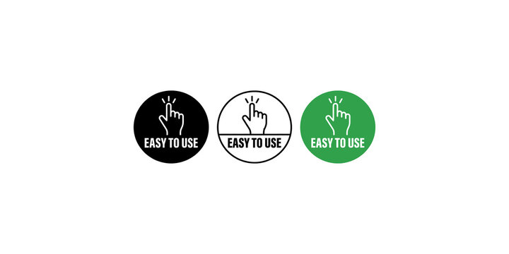 Easy to use icon with pointing hand in black and green circles for user-friendly design concept.