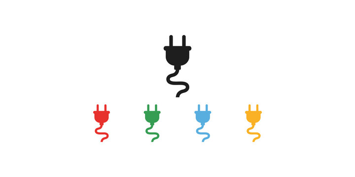 Colorful electric power plugs and black charger for renewable energy concept.