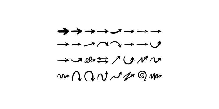 Minimalist black linear arrow set for user interface navigation and website flow chart design.