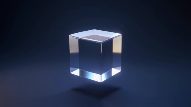 Floating Glass Cube Rotating in Dark Space