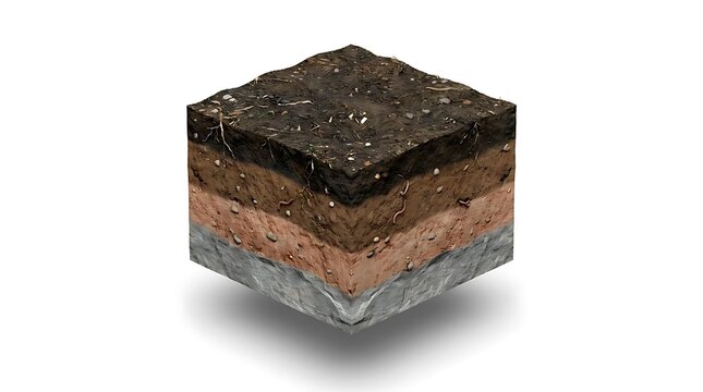 Cross section of soil layers isometric earth cube