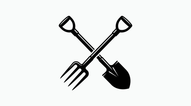 Crossed garden tools shovel and pitchfork icon.