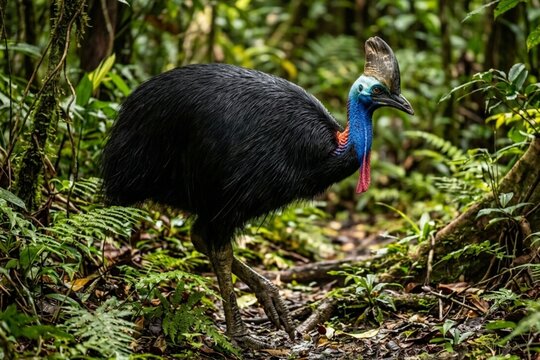 AI Generated Southern Cassowary Kasuari in Papua Tropical Rainforest Habitat
