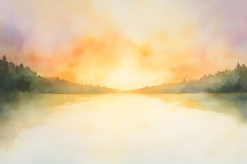 Naklejka premium Serene sunrise over calm lake