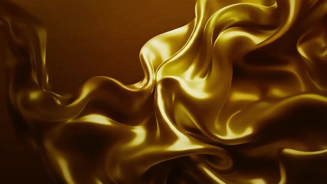 Luxurious saturated gold silk fabric animation with flowing folds, glossy highlights, and elegant movement for premium backgrounds, fashion, branding, and motion design.