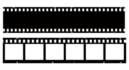 Obraz premium Blank film strip with multiple frames and negative strip layout for cinema and photography design.